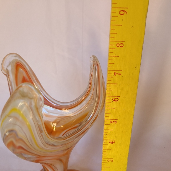 Vintage Sooner Stretch Glass Orange Swirl Serpentine Coil Pedestal Trumpet Vase - Picture 6 of 6